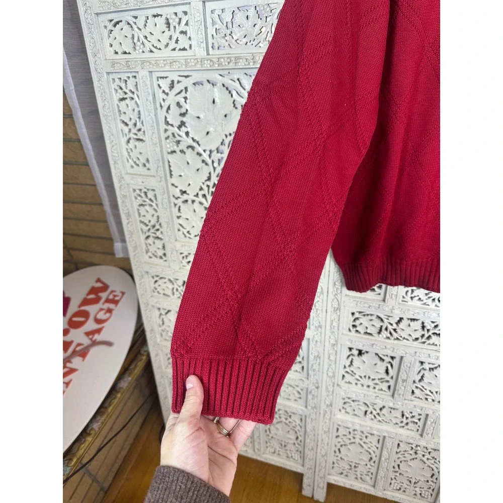 IZOD Red Diamond Argyle Chunky Crewneck Long Sleeve Grandpa Sweater Sz Large‎
